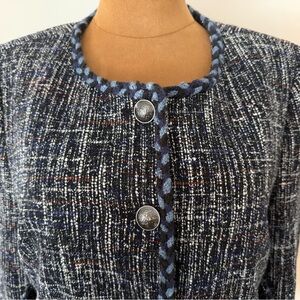 Loft Heavy Twill Blue & Black Tweed Button Front Jacket Blazer, XL 14 16